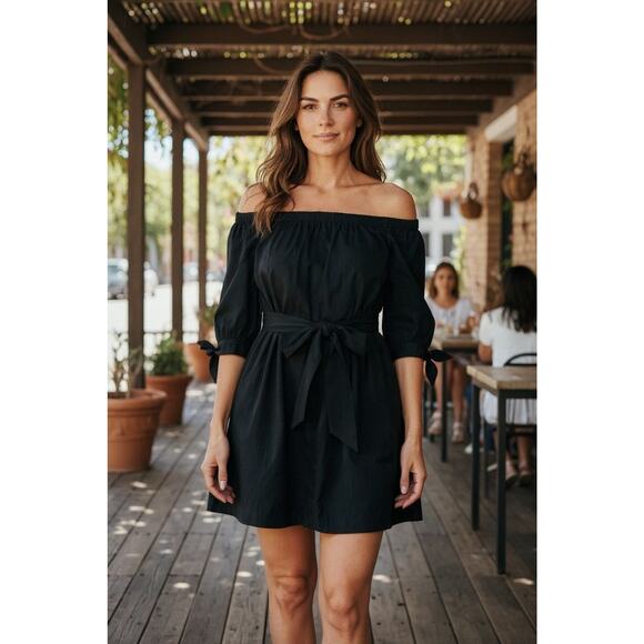 Diane Von Furstenberg Off the Shoulder Black Tie Front Short Sleeve Dress Size 2 - Picture 1 of 12